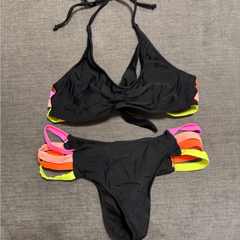 SHEIN Black Bikini with Neon Straps